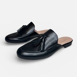 Summit by White Mountain Analie Black Leather Tassel Loafer Mules